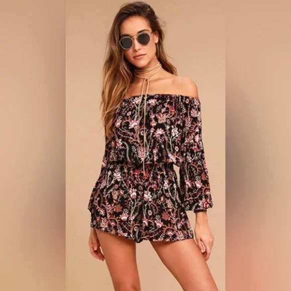 Free People Pretty & Free Black Floral Print Romper Boho Cut Out Back Size Small - Picture 12 of 12